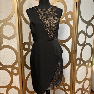BCBGMAXAZRIA Black and taupe lace asymmetrical dress!